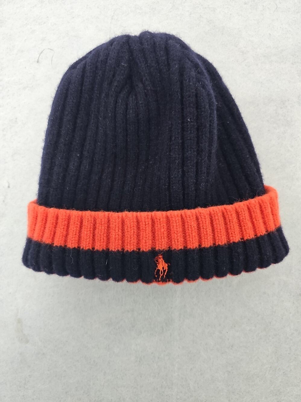 Ralph Lauren Merino Wool Ribbed Hat Blue/red Jack O'lantern Winter Top Beanie